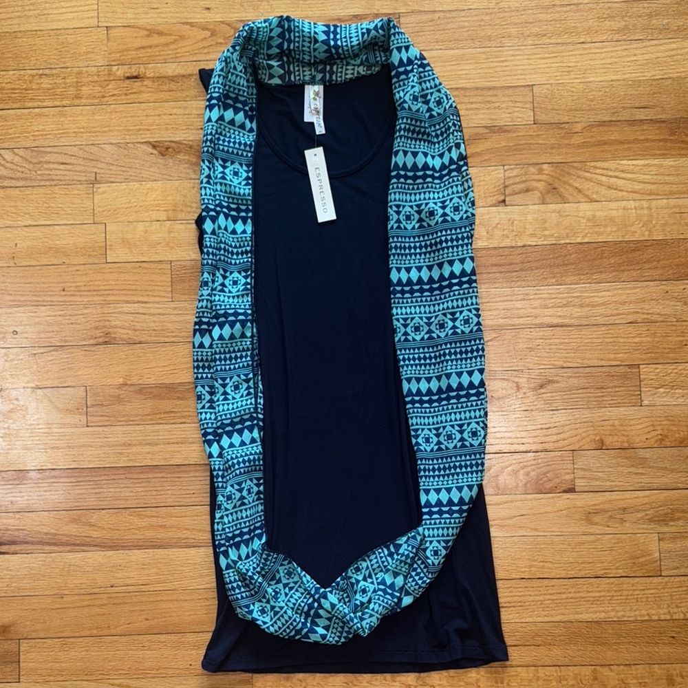 Espresso Navy Blue with Blue Patterned Scarf